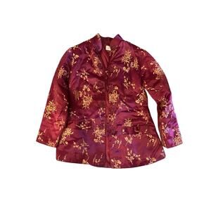 Vtg L Reversible Asian Oriental Jacket Coat Kimono Geisha Silky Quilted Med